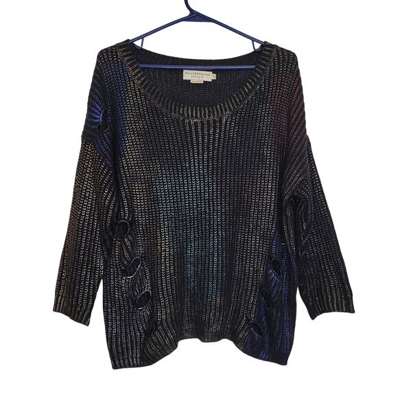 Molly Bracken black metallic iridescent red and blue distressed sweater Size XL - Picture 1 of 11